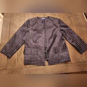 Pendleton Navy White Polka Dot Silk Cotton Open Front Jacket Size 10W